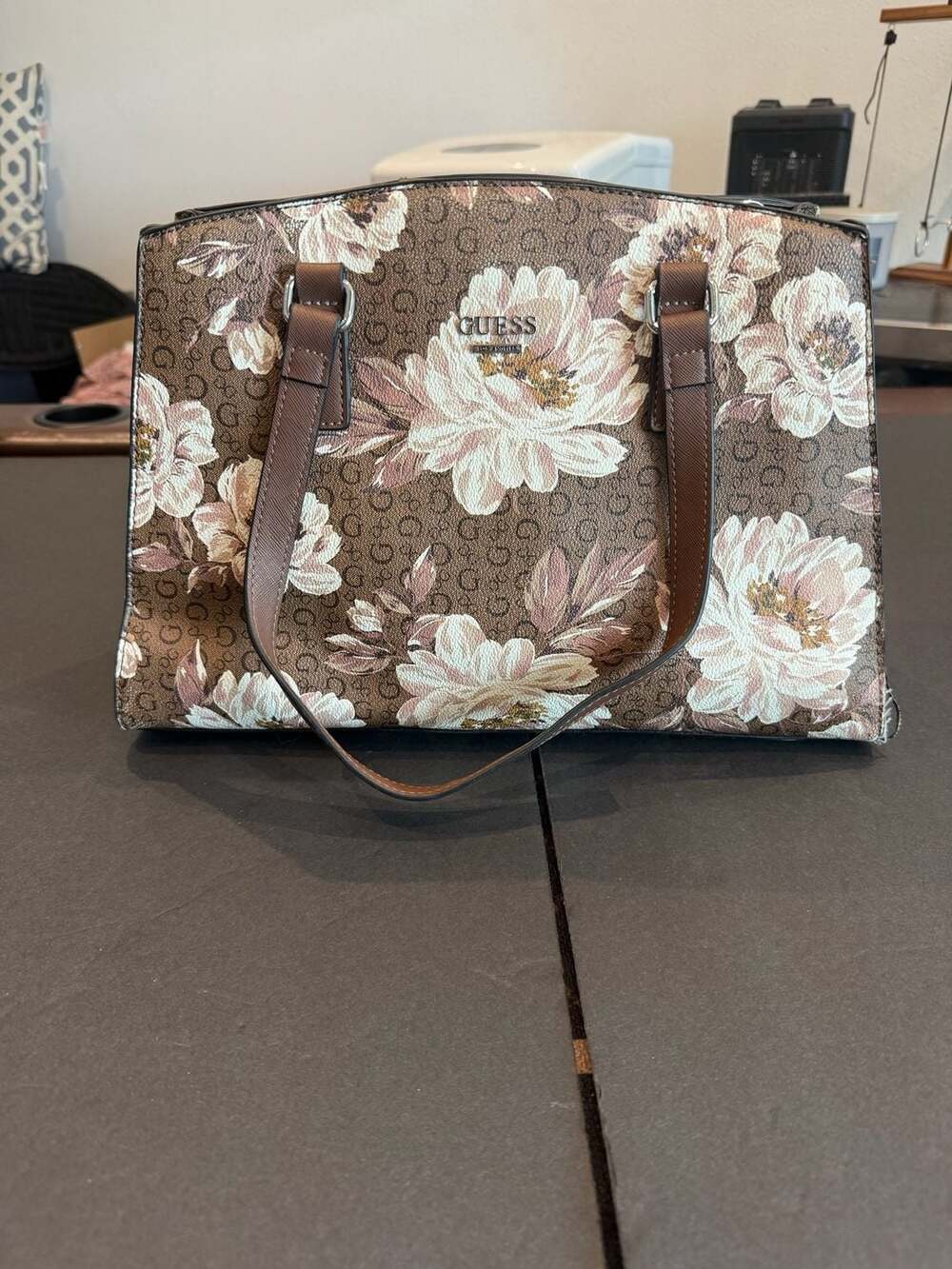 Guess Floral Logo Print Satchel Bag